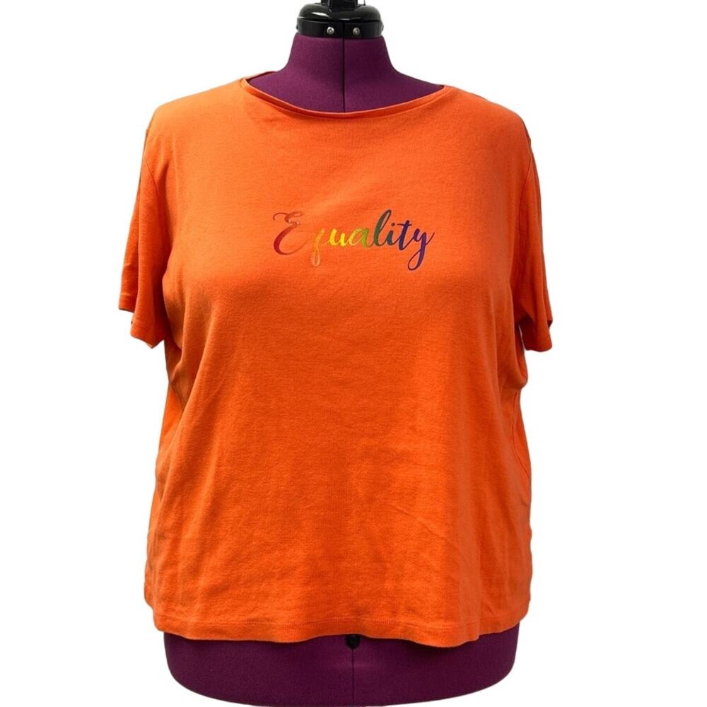 Hand Printed Womens 3X Upcycled June Pride Month Rainbow Equality Crew Neck Tee